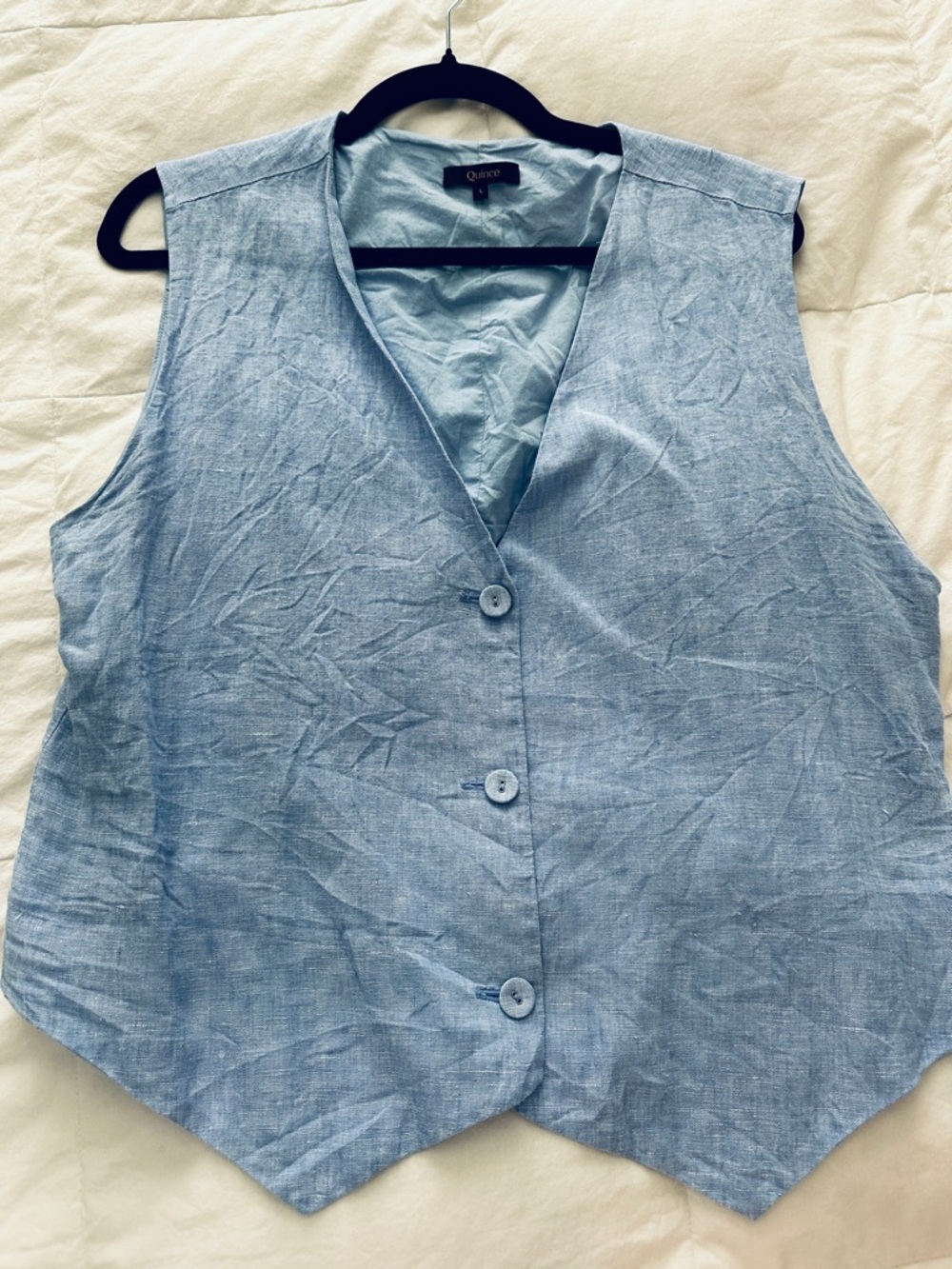 QUINCE 100% EUROPEAN LINEN VEST IN FRENCH BLUE SIZE LARGE - Picture 5 of 7